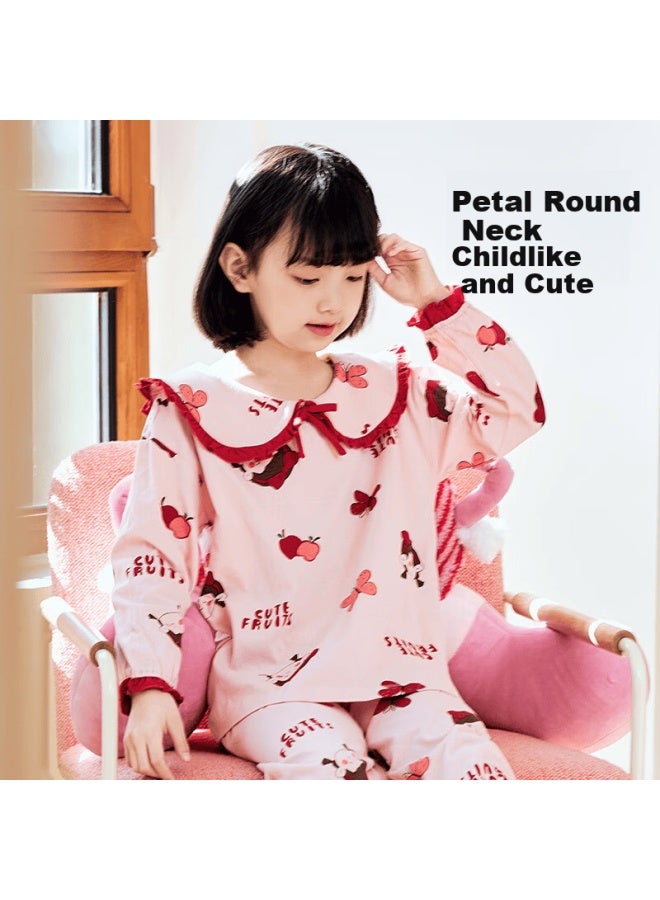 Top melon Dingguagua Children's Homewear Set Spring And Autumn 100% Cotton Class A Girls Long Sleeve Long Pants Pajama Two-piece Set Pure Cotton Pink Size 2 170 - Image 4