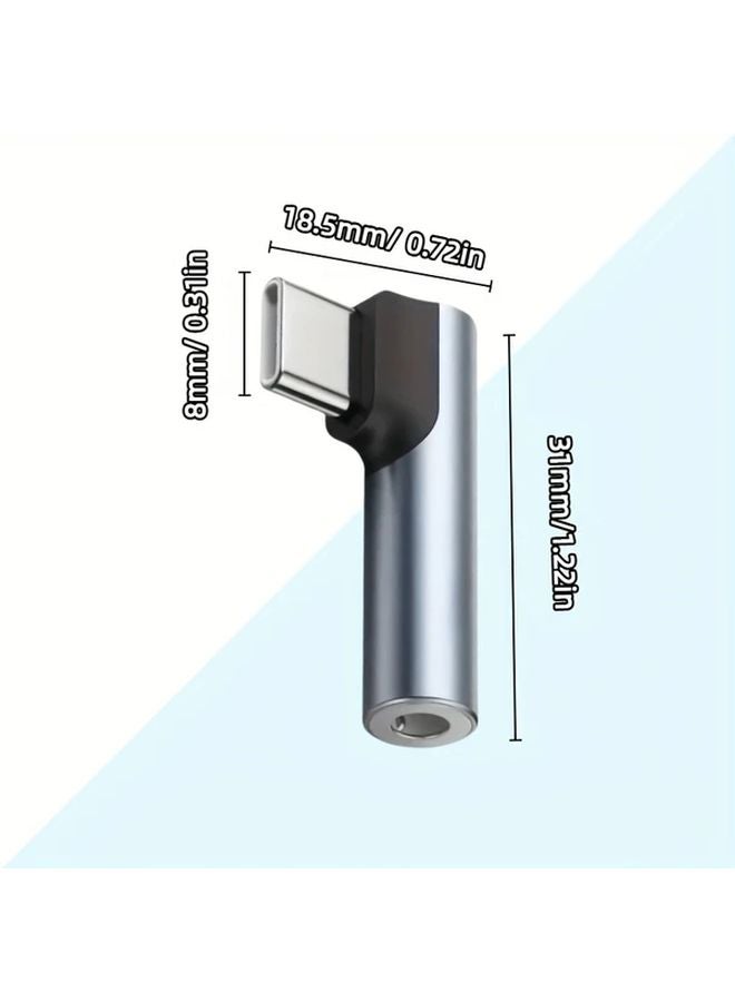 USB C to 3 5mm Audio Adapter Right Angle Charging and Listening to Music - Image 2
