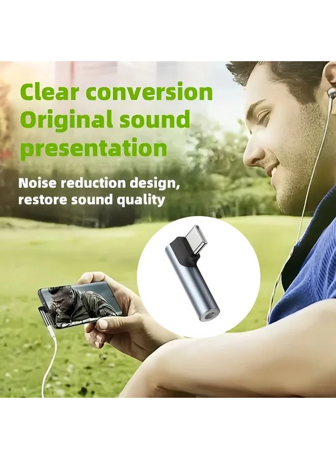 USB C to 3 5mm Audio Adapter Right Angle Charging and Listening to Music - Image 5