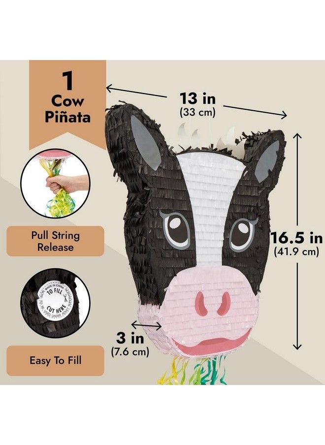 Blue Panda - Pull String Cow Pinata For Farm Birthday Party Decorations Girls And Boys Baby Shower Supplies Decorative Table Centerpieces Games Easy To Fill (Small 16.5X13X3 In) - Image 1