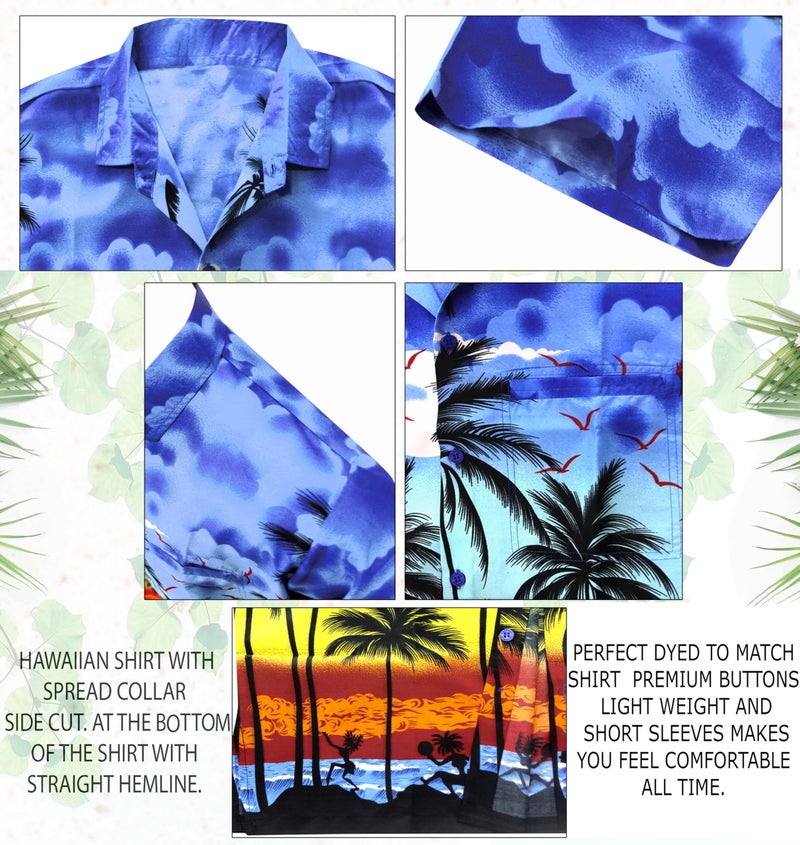 LA LEELA Mens Hawaiian Shirts Short Sleeve Button Down Shirt Men's Shirts Casual Beach Holiday Hawaii Island Shirts for Men Funny L Palm Tree, Blue - Image 5