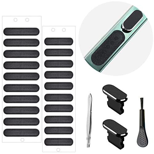 Limvory Phone Speaker Dustproof Stickers Protector, Mesh Speaker Anti Dust Adhesive Cover, Included Anti Dust Plug, Phone Port Cleaning Brush and Tweezer Compatible with iPhone 14, 13, 12 Pro Max, 11 (Black) - Image 1