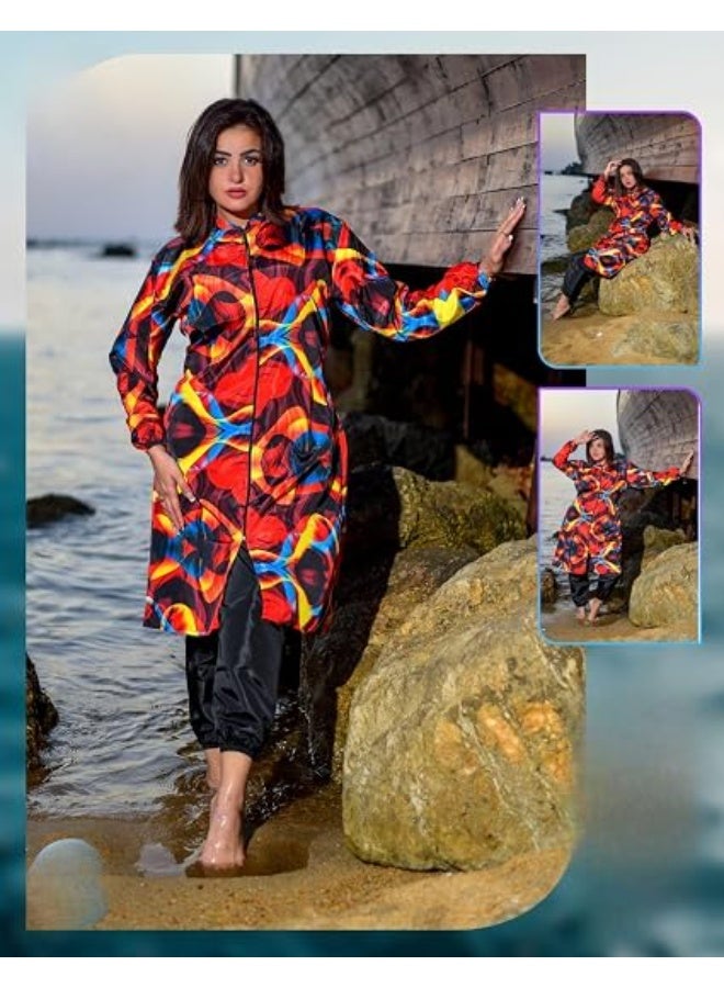مايوه سباحة حريمي – بوركيني بخامة عملية للشاطئ والأنشطة المائية كود (627) - Image 2