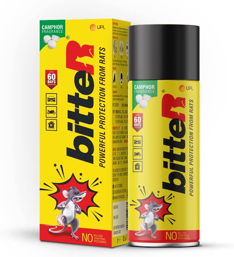 bitteR 180 ML Rat Repellent for Car & Bike | 60 Days Powerful Protection | Denatonium Benzoate + Camphor Fragrance | No Kill Only Repel (180ml(Pack of 1)) - Image 1