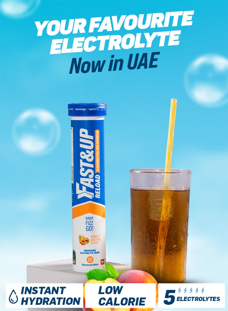 FAST&UP Reload - Hydration Electrolyte Supplement - 20 Effervescent Tablets, Peach Ice Tea Flavour - Image 2