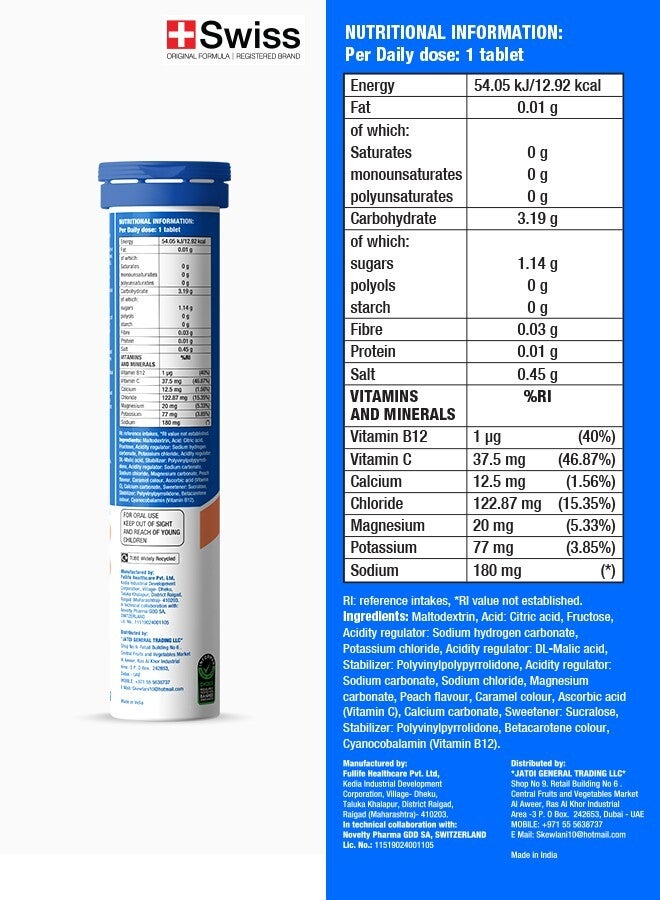 FAST&UP Reload - Hydration Electrolyte Supplement - 20 Effervescent Tablets, Peach Ice Tea Flavour - Image 2