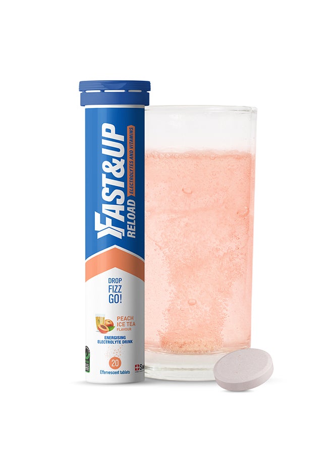 FAST&UP Reload - Hydration Electrolyte Supplement - 20 Effervescent Tablets, Peach Ice Tea Flavour - Image 1