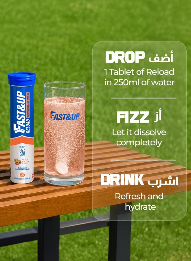 Fast&Up Reload Hydration Electrolyte Effervescent Tablets Peach Ice Tea Flavour 20'S