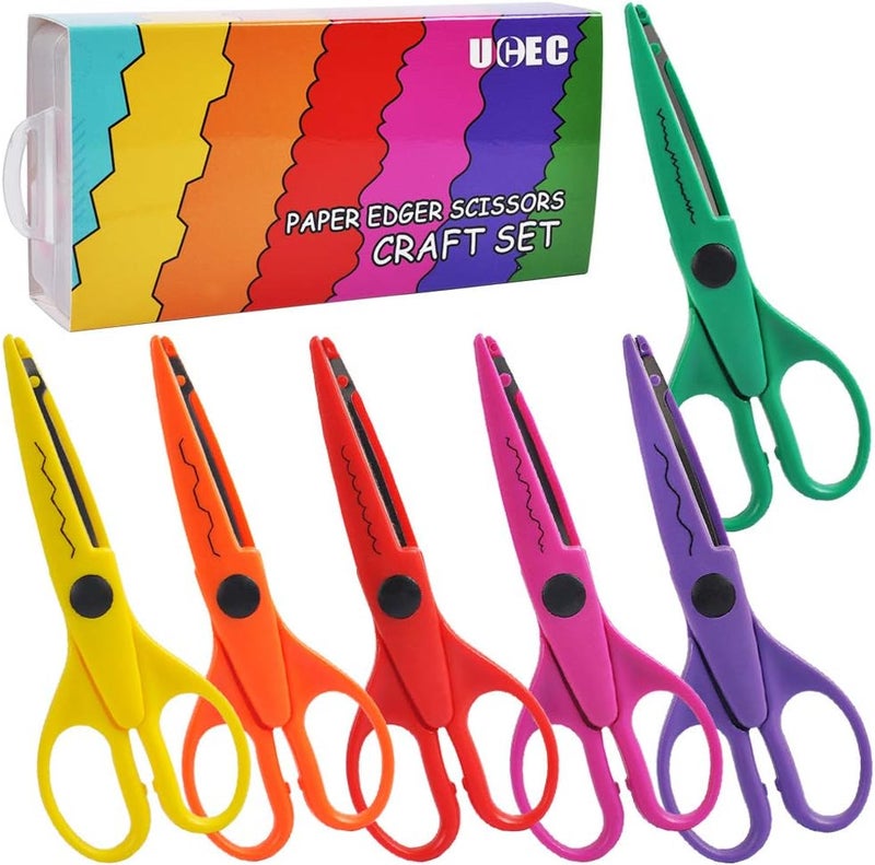 UCEC Craft Scissors - Decorative Edge, 6 Pack Extended Pattern Scissors with Different Designs, Fun for Kids, Teachers, Crafts, Scrapbooking, DIY Photos, Album - Image 1