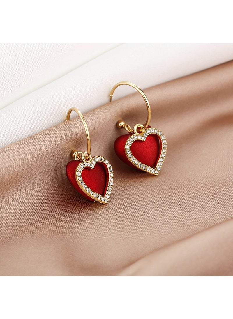 Generic - 925 Silver Needle Red Heart Ear C Type Fashionable Versatile Celebration East Gate Internet Red Earring Jewelry Heart Shape E1032-2/Main Color - Image 1