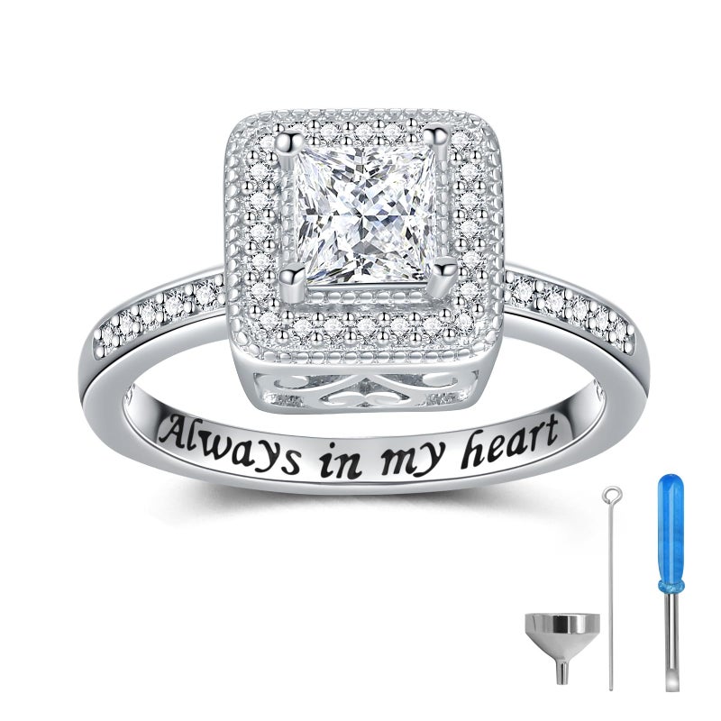 Sariel 925 Sterling Silver Cremation Urn Ring for Women Memorial Ashes Keepsake Jewelry to Honor Loved Ones (CZ, 9) - Image 1