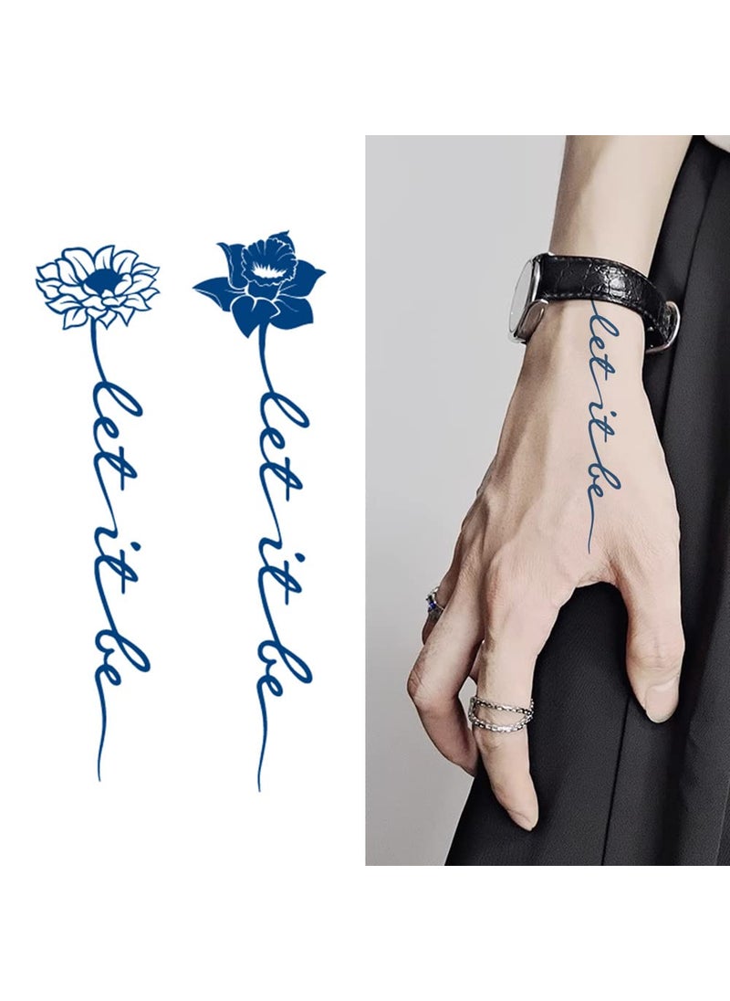 Oottati Semi Permanent Lasts 1-2 Weeks Waterproof Small Cute Temporary Tattoos, Realistic Look, No Adhesive, No Reflection Adult Body Art Stickers 2 Sheets Flower Words Quotes Let It Be 