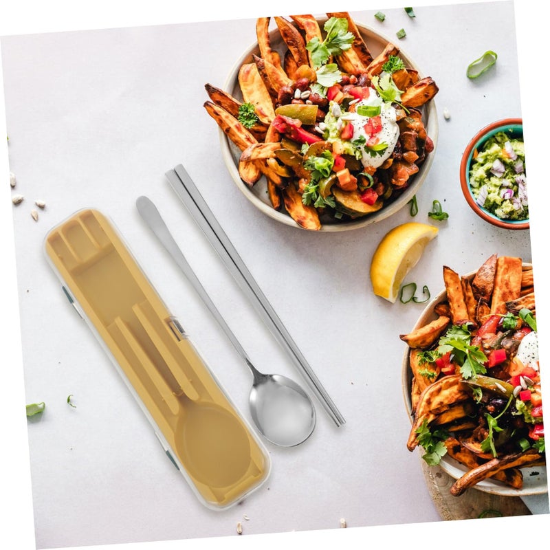 Portable Stainless Steel Cutlery Set with Lockable Box Chopsticks Spoon Outdoor Picnic - Image 4