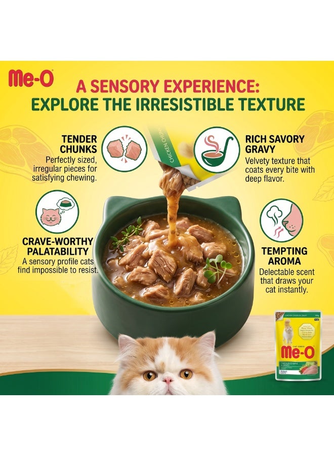 Me-O Chicken Chunk in Gravy Wet Cat Food for Adult Cats – 80g Pouch, Pack of 12 (Total 960g) | Complete Nutrition Real Chicken Breast Wet Food Enriched with Taurine, Omega Fatty Acids & Essential Antioxidants for Heart, Vision & Immunity - Image 5