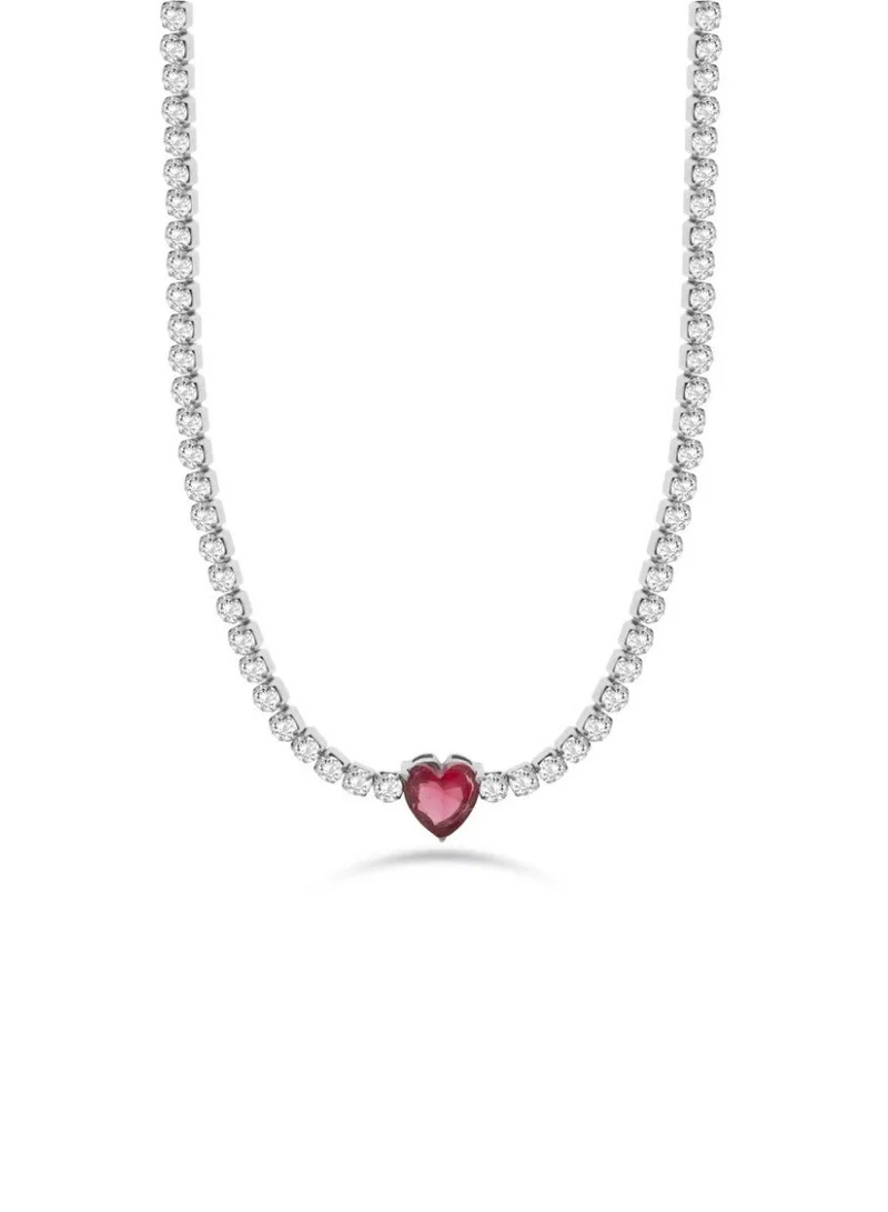 Liu Jo Liu Jo Tennis Red Stone Silver Necklace - LJ2443