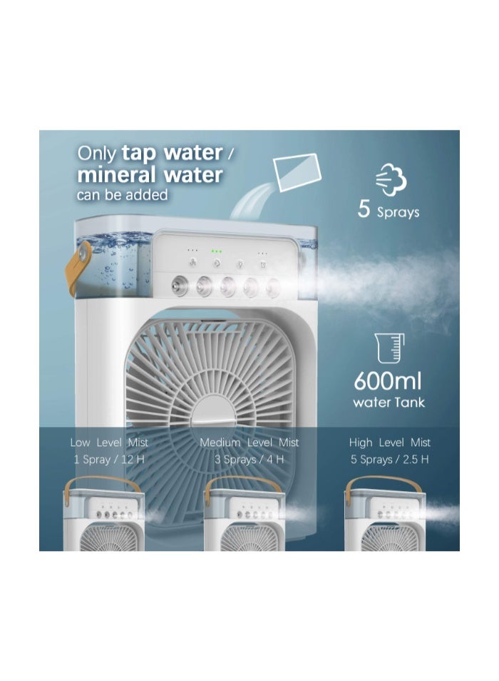 Macon Portable Mini Air Conditioner Fan – Evaporative Air Cooler with 7-Color LED Light, 3 Wind Speeds & 3 Spray Modes for Home, Office & Travel - Image 3