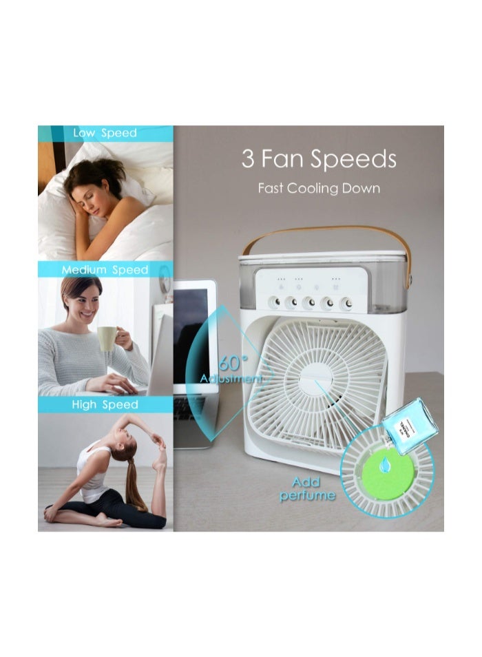 Macon Portable Mini Air Conditioner Fan – Evaporative Air Cooler with 7-Color LED Light, 3 Wind Speeds & 3 Spray Modes for Home, Office & Travel - Image 4