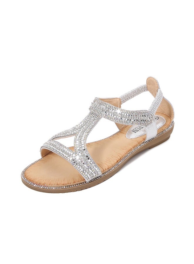 NIBEMINENT Summer Women Flat Gladiator Sandals Shoes Woman Bohemia Flip Flop Crystal Weave Casual Beach Sandals  - Image 1