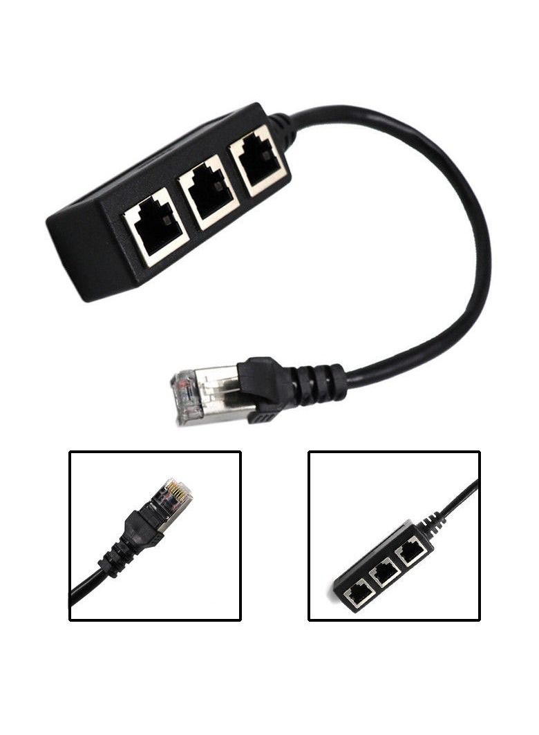 RJ45 1 إلى 3 Ethernet LAN Network Cable Splitter 3 Way Extender Adapter Converter أسود - Image 2