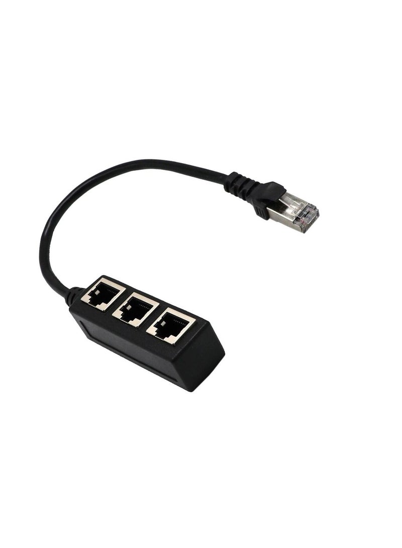 RJ45 1 إلى 3 Ethernet LAN Network Cable Splitter 3 Way Extender Adapter Converter أسود - Image 1