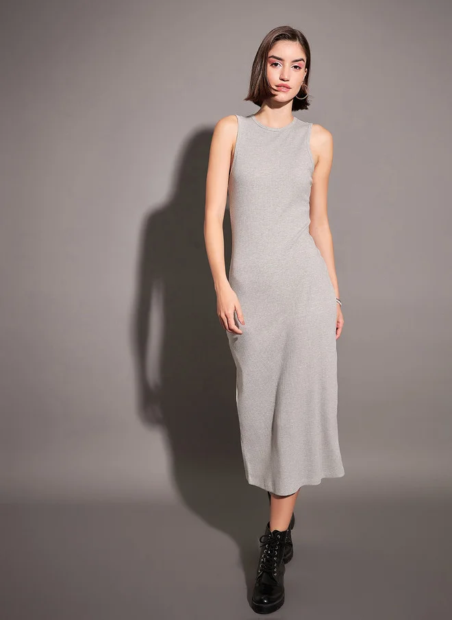 Sleeveless Grey A-Line Midi Dress for Women