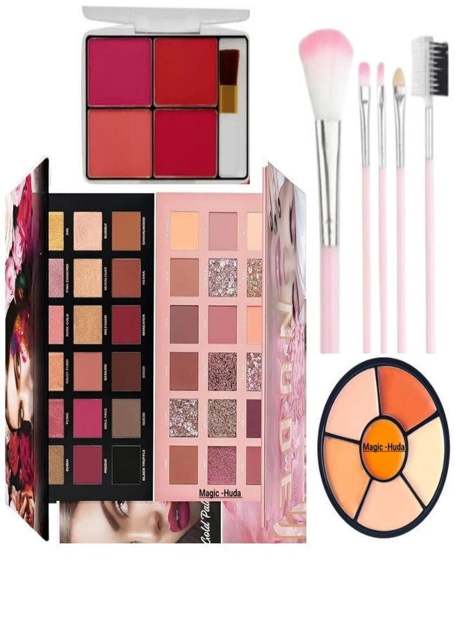 MagicHuda Magic Huda Makeup Combo Kit Rose Gold Remastered + Nude Edition Eyeshadow Palette, 5in1 nude Concealer Palette,with 5in1 Professional Brush & Blusher Palette - Image 1
