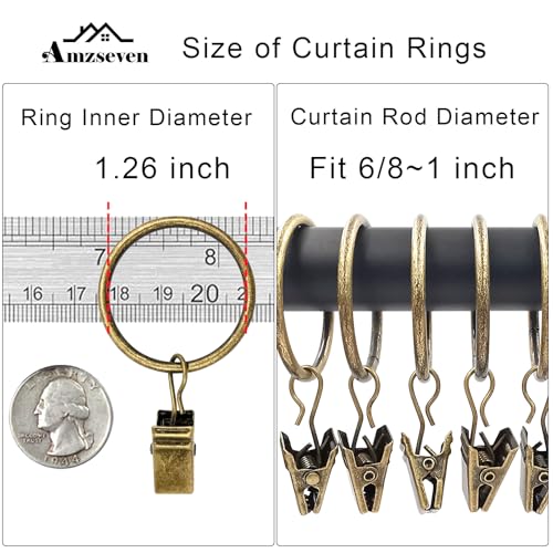 AMZSEVEN 40 Pack Curtain Rings with Clips, Drapery Clips with Rings, Drapes Rings 1.26 in Interior Diameter, Fits up to 1 in Curtain Rod, Bronze - Image 3