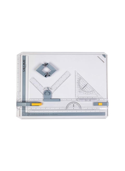 Salemar Inch Scale A3 Drafting Table Drawing Board, Drawing Tool Set Graphic Architectural Sketch Board With Parallel Motion, Set Square, Clamps, Protractor, Anti Slip Support Legs, Sliding Ruler