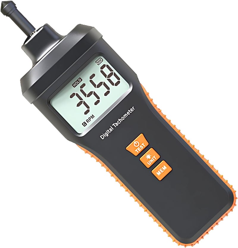 Contact RPM Meter with LCD Display Backlight, 4 Contacts Probes, Auto Ranging, 1.0~19999 RPM, Ip43 Splash Resistant - Image 1