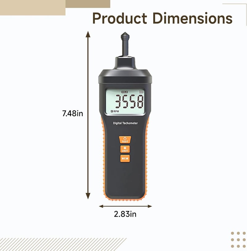 Contact RPM Meter with LCD Display Backlight, 4 Contacts Probes, Auto Ranging, 1.0~19999 RPM, Ip43 Splash Resistant - Image 2