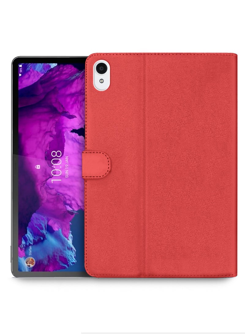 اوميكر غطاء حماية قلاب من جلد البولي يوريثان بإغلاق مغناطيسي لهاتف لينوفو تاب P11 / P11 Plus 4G 2021 أحمر - Image 1