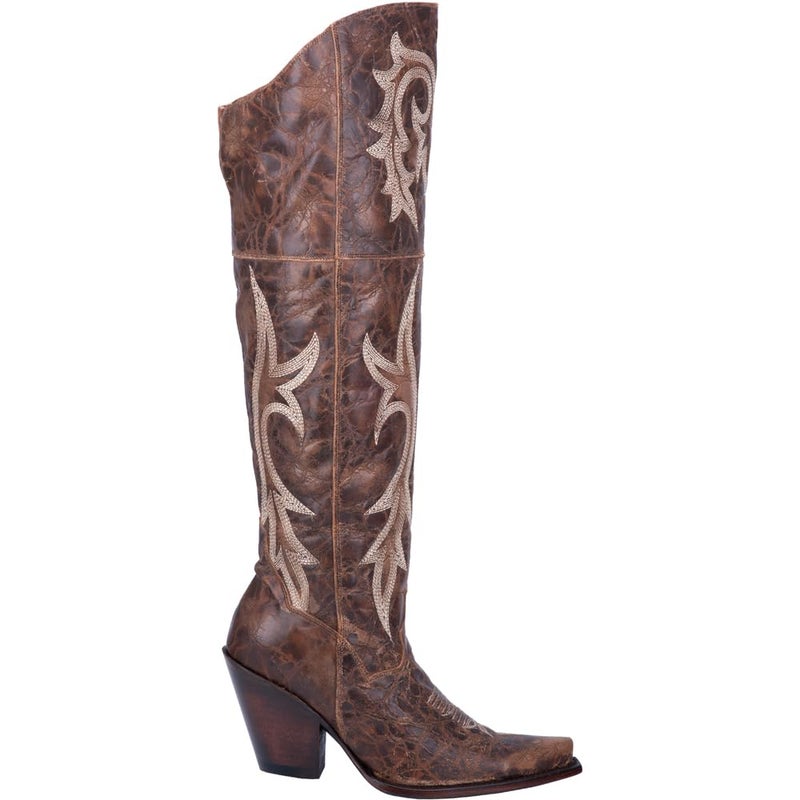 Dan Post Womens Jilted Embroidered Snip Toe Dress Boots Over the Knee High Heel 3 Up Brown Size 10 M
