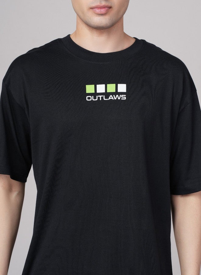 OUTLAWS تي شيرت قطني فضفاض بأكمام قصيرة بتصميم طباعة OUTLAWS - Image 2