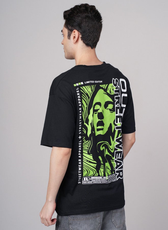 OUTLAWS تي شيرت قطني فضفاض بأكمام قصيرة بتصميم طباعة OUTLAWS - Image 5