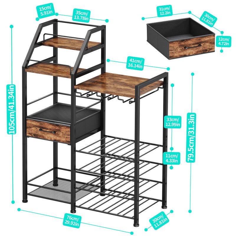 HapiRm Wine Rack Freestanding Floor - Multi-Tier Liquor Cabinet with Fabric Drawer, Liquor Bottle Display Shelf with Glass Holder, Vintage Whiskey Cabinet for Home - Image 5
