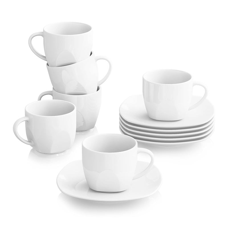 MALACASA Series Elisa 12Piece Ivory White China Porcelain Drinkware Coffee Set with 6Piece Cups and 6Piece Saucers Service for 6
