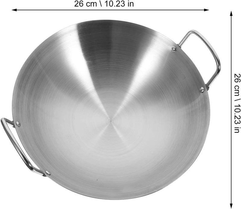 comfrt 10.2 Inch ( 26cm ) Heavy Stainless Steel Wok, Traditional Canton Style, Dual- handled Steel Wok ( Round Bottom ) - Image 3