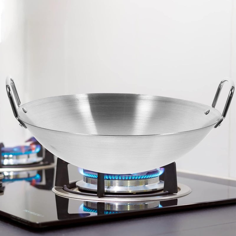 comfrt 10.2 Inch ( 26cm ) Heavy Stainless Steel Wok, Traditional Canton Style, Dual- handled Steel Wok ( Round Bottom ) - Image 2