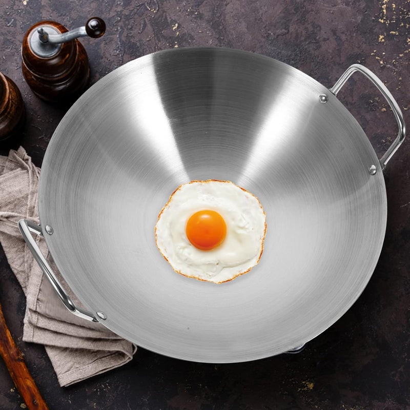 comfrt 10.2 Inch ( 26cm ) Heavy Stainless Steel Wok, Traditional Canton Style, Dual- handled Steel Wok ( Round Bottom ) - Image 5