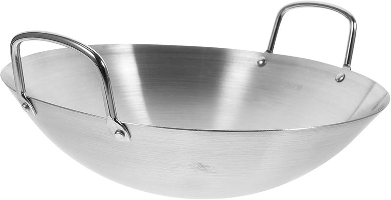comfrt 10.2 Inch ( 26cm ) Heavy Stainless Steel Wok, Traditional Canton Style, Dual- handled Steel Wok ( Round Bottom ) - Image 1