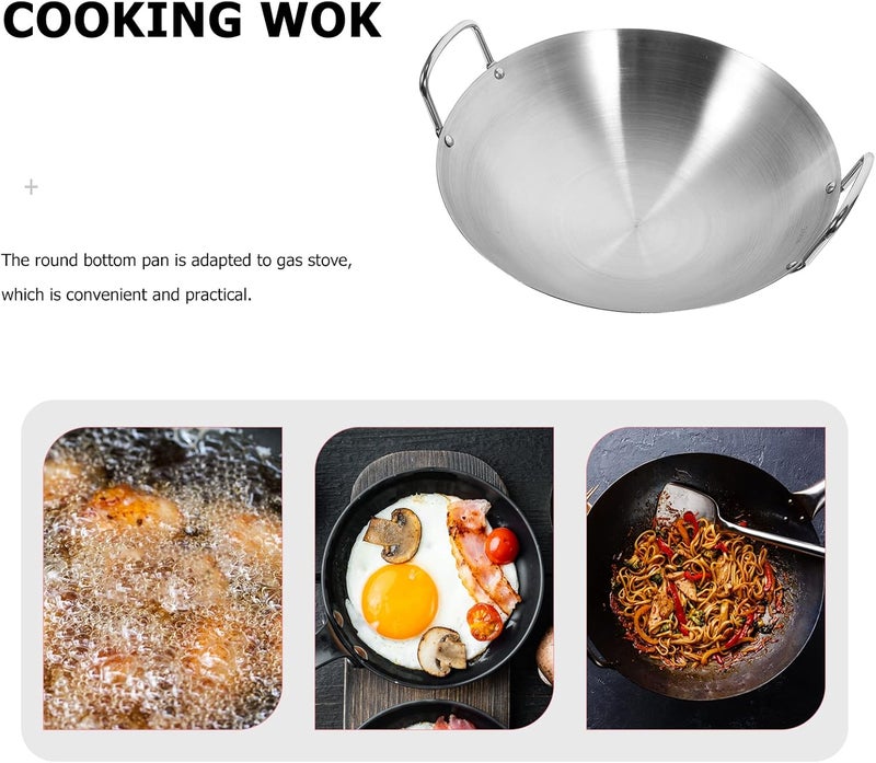 comfrt 10.2 Inch ( 26cm ) Heavy Stainless Steel Wok, Traditional Canton Style, Dual- handled Steel Wok ( Round Bottom ) - Image 4