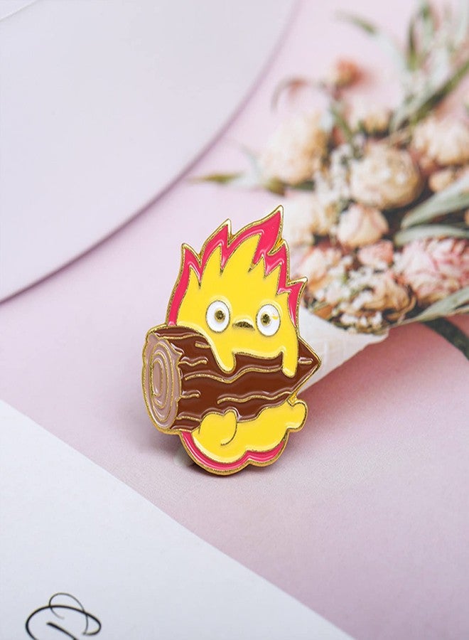 POYAMUSE Lovely Cartoon Ball of Fire Calcifer Brooch Pin Badge for Anime Movie Fans Collection Memorial Jewelry-fire - Image 4