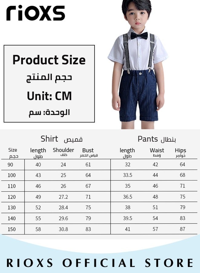 RIOXS Boys 4 Pcs Suits Set,Short Sleeves Shirt,Bowtie,Pants And Suspender,Formal Dresswear Gentleman Set For Kids Boys,Ceremony Clothing Set For Party Wedding Performance And Formal Occasions  - Image 5