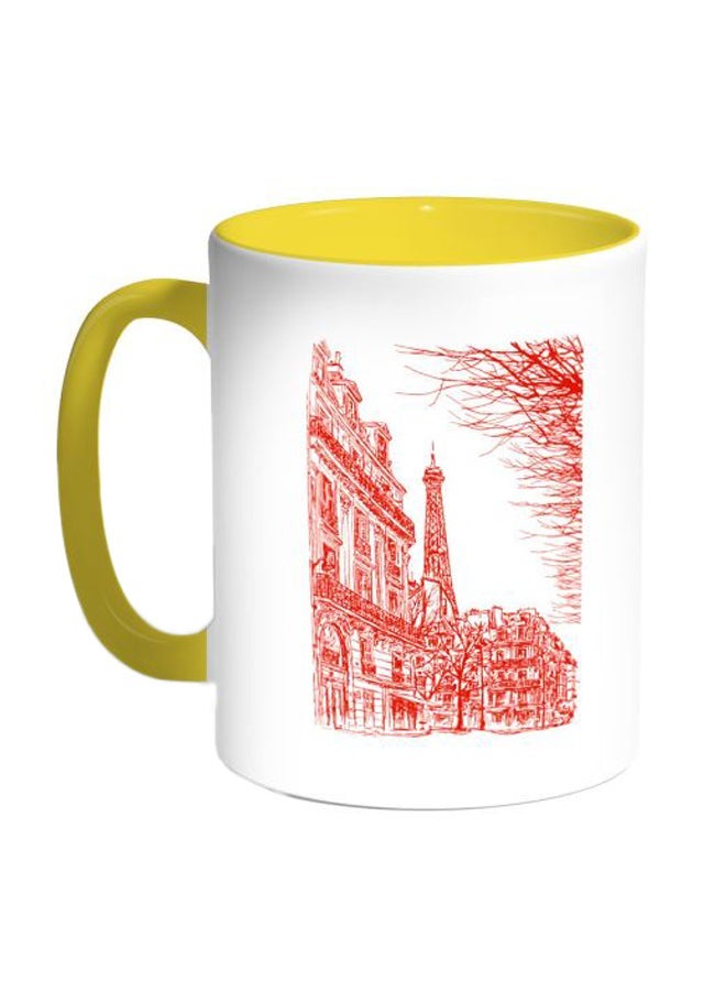 Drawing Of Paris Printed Coffee Mug Red/White/Yellow 11ounce