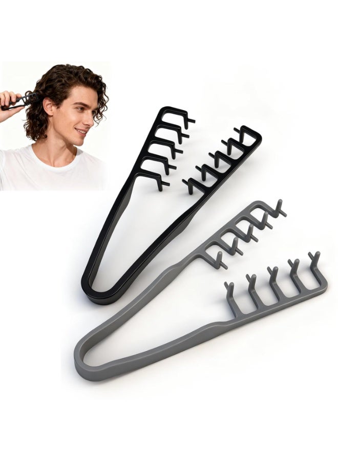 ATRJSZ 2 Pcs Texture Comb, Voluminous Wide-Toothed Hair Comb, Apparatus Maximum Lift Roots Volume Tool, Barber Wide Fine-Toothed Dual-Purpose Set, ABS Plastic with Textured Grip Tool for Men (Black+Grey) - Image 1