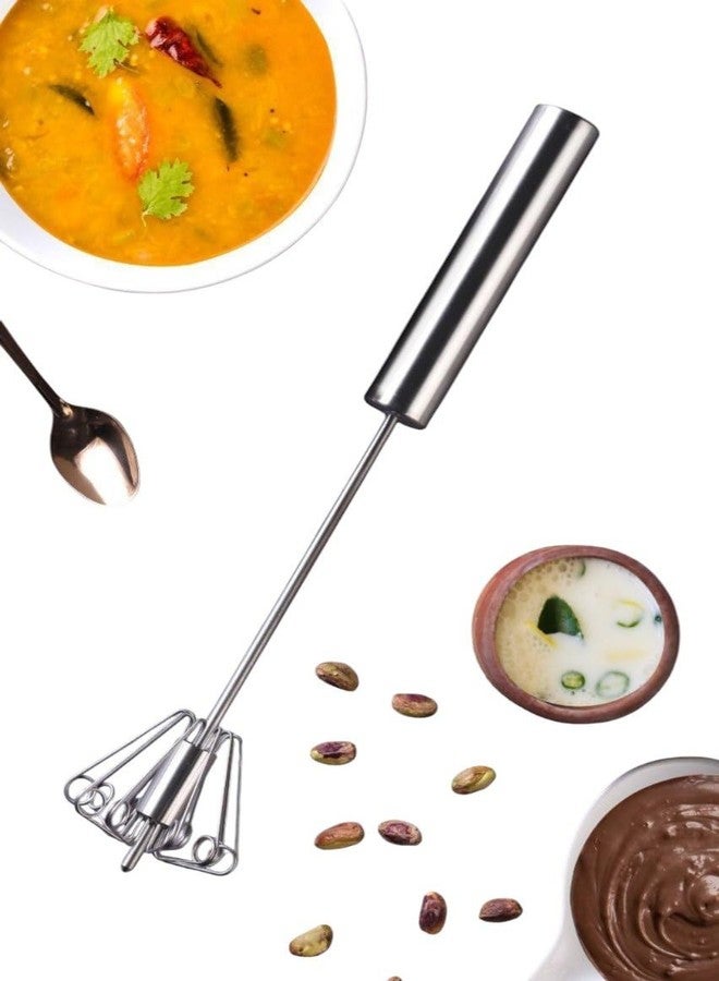Makekartz.com Hand Push Stainless Steel Kitchen Manual Egg Beater Whisk Mixer for Baking/Lassi/Butter Milk Frother/Cream/Madhani/Coffee/Cake Mixing/ (Silver, Pack of-1). - Image 3