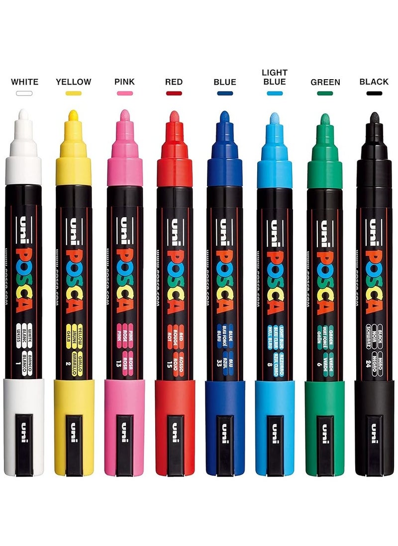 POSCA - 8 Posca Paint Markers, 5M Medium Markers with Reversible Tips, Marker Set of Acrylic Paint Pens | Posca Pens for Art Supplies, Fabric Paint, Fabric Markers, Paint Pen, Art Markers - Image 1