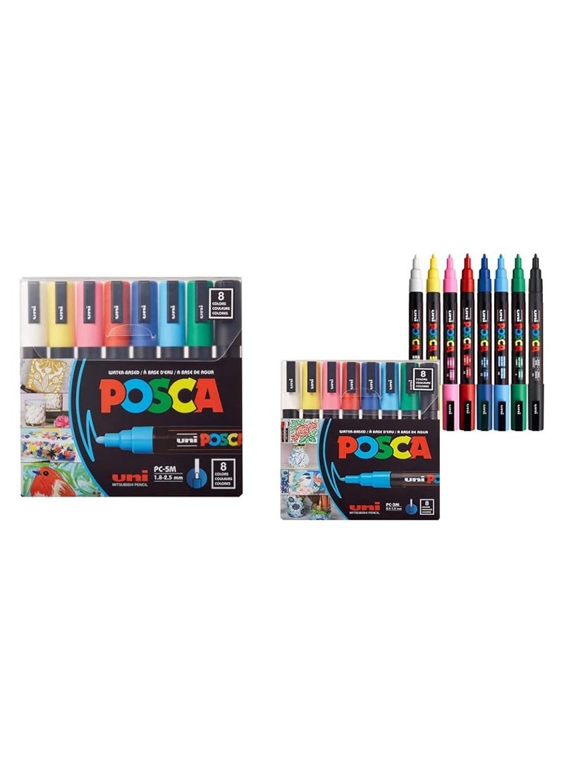 POSCA - 8 Posca Paint Markers, 5M Medium Markers with Reversible Tips, Marker Set of Acrylic Paint Pens | Posca Pens for Art Supplies, Fabric Paint, Fabric Markers, Paint Pen, Art Markers - Image 1