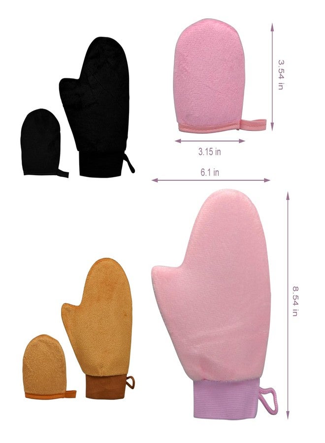 IHYjinchoo 4-Pack Self Tanning Mitt Applicator Set, Double-Sided Reusable Sunless Tanning Mittens with Thumb and Cuffs for Body, Mini Face Tanner Mitt, Soft & Washable (2 Face+2 Body Mitts-Black+Pink) - Image 4
