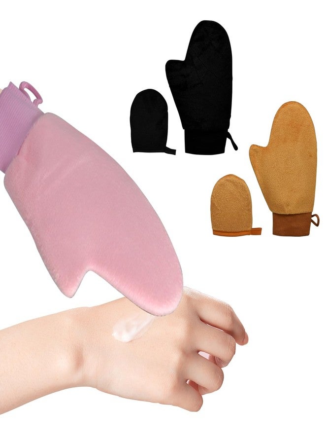 IHYjinchoo 4-Pack Self Tanning Mitt Applicator Set, Double-Sided Reusable Sunless Tanning Mittens with Thumb and Cuffs for Body, Mini Face Tanner Mitt, Soft & Washable (2 Face+2 Body Mitts-Black+Pink) - Image 5